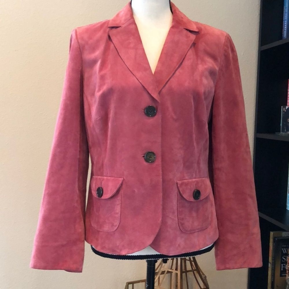 Ann Taylor Suede Leather Coat Jacket Blazer Women's Pink Size 10P Minimalist